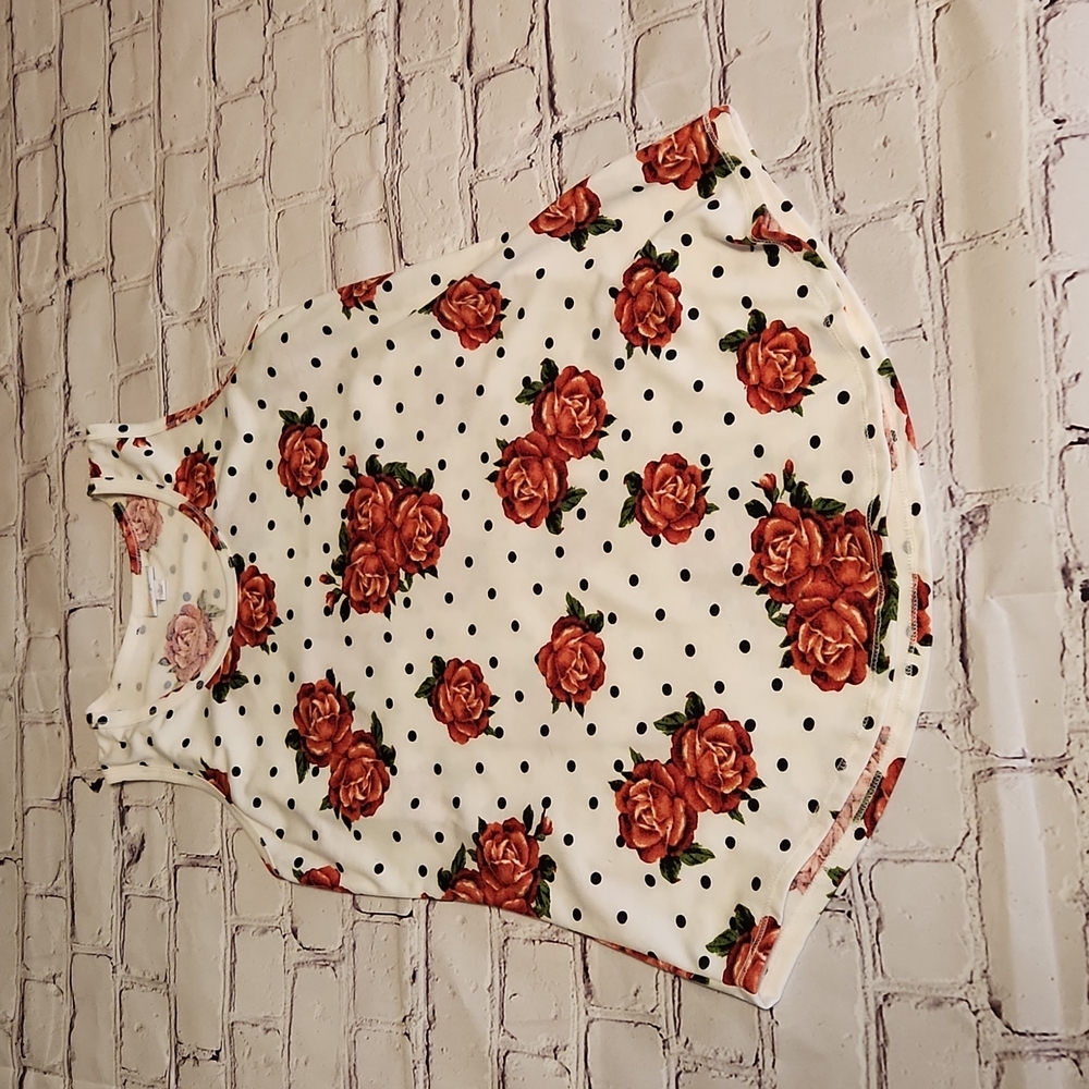 LuLaRoe large tank top white with roses and polka dots